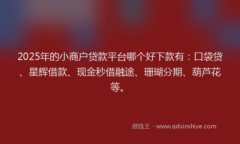 2025年的小商户贷款平台哪个好下款有：口袋贷、星辉借款、现金秒借融途、珊瑚分期、葫芦花等。