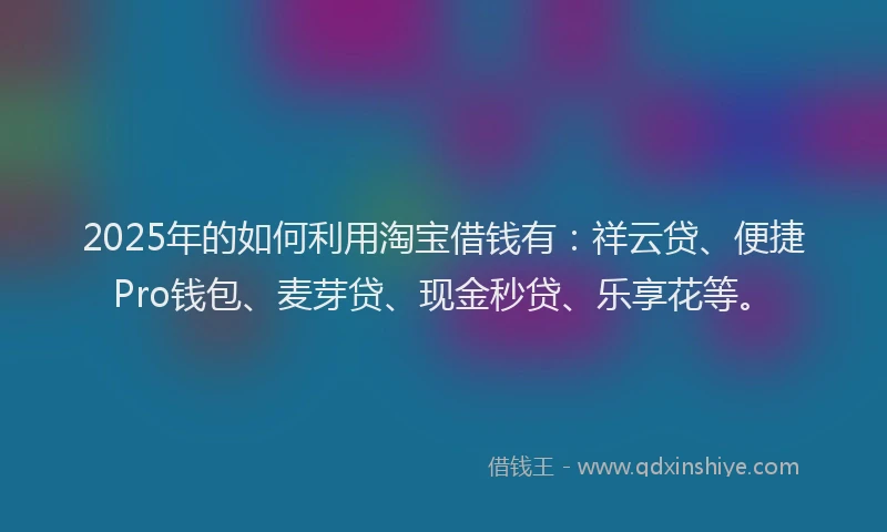 2025年的如何利用淘宝借钱有：祥云贷、便捷Pro钱包、麦芽贷、现金秒贷、乐享花等。