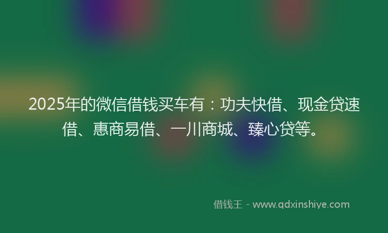 2025年的微信借钱买车有：功夫快借、现金贷速借、惠商易借、一川商城、臻心贷等。