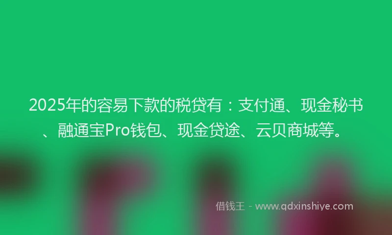 2025年的容易下款的税贷有：支付通、现金秘书、融通宝Pro钱包、现金贷途、云贝商城等。