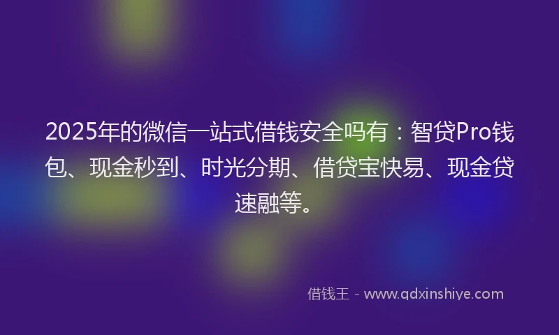2025年的微信一站式借钱安全吗有：智贷Pro钱包、现金秒到、时光分期、借贷宝快易、现金贷速融等。