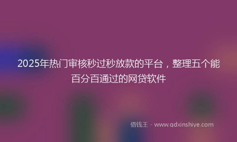 2025年热门审核秒过秒放款的平台，整理五个能百分百通过的网贷软件