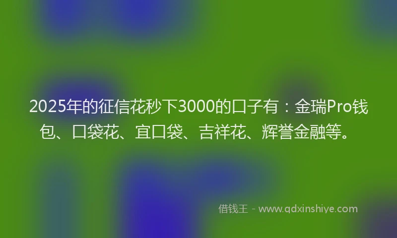 2025年的征信花秒下3000的口子有：金瑞Pro钱包、口袋花、宜口袋、吉祥花、辉誉金融等。