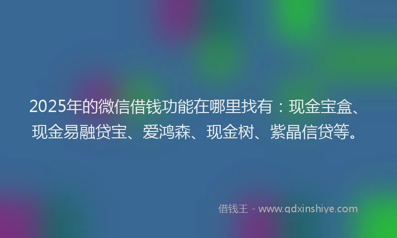 2025年的微信借钱功能在哪里找有：现金宝盒、现金易融贷宝、爱鸿森、现金树、紫晶信贷等。
