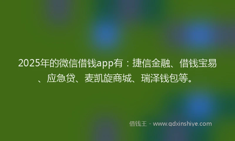 2025年的微信借钱app有：捷信金融、借钱宝易、应急贷、麦凯旋商城、瑞泽钱包等。