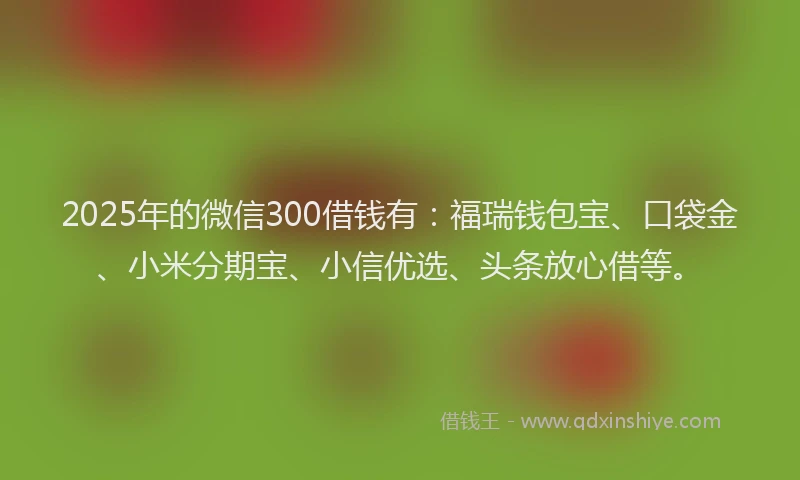 2025年的微信300借钱有：福瑞钱包宝、口袋金、小米分期宝、小信优选、头条放心借等。