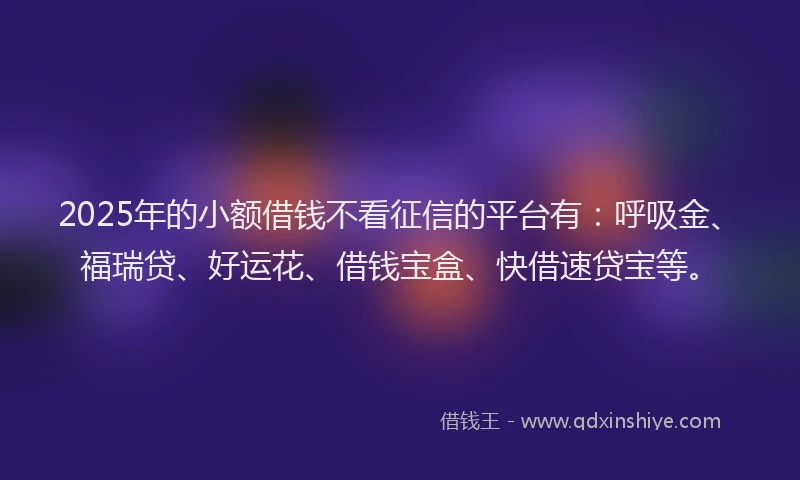 2025年的小额借钱不看征信的平台有：呼吸金、福瑞贷、好运花、借钱宝盒、快借速贷宝等。