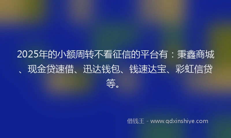 2025年的小额周转不看征信的平台有：秉鑫商城、现金贷速借、迅达钱包、钱速达宝、彩虹信贷等。