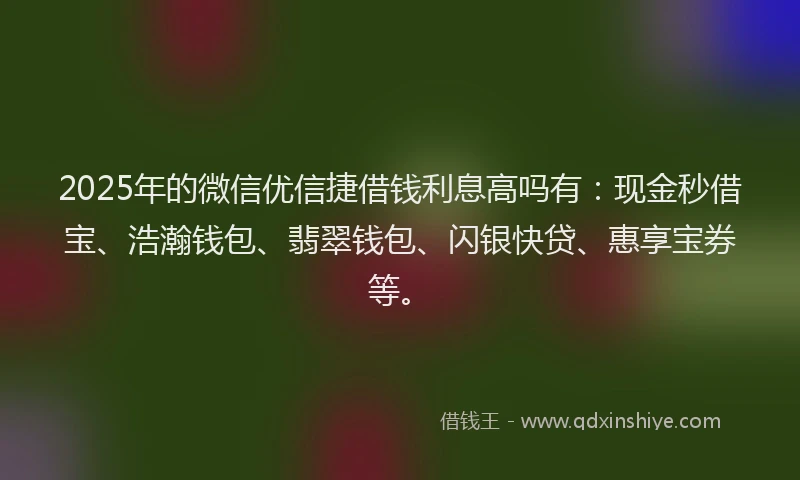2025年的微信优信捷借钱利息高吗有：现金秒借宝、浩瀚钱包、翡翠钱包、闪银快贷、惠享宝券等。