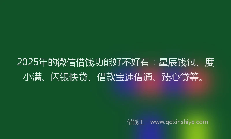 2025年的微信借钱功能好不好有：星辰钱包、度小满、闪银快贷、借款宝速借通、臻心贷等。