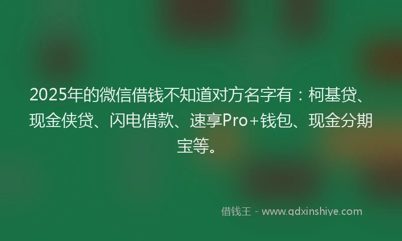 2025年的微信借钱不知道对方名字有：柯基贷、现金侠贷、闪电借款、速享Pro+钱包、现金分期宝等。