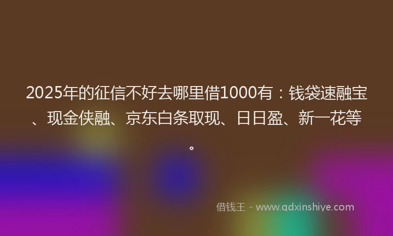 2025年的征信不好去哪里借1000有：钱袋速融宝、现金侠融、京东白条取现、日日盈、新一花等。