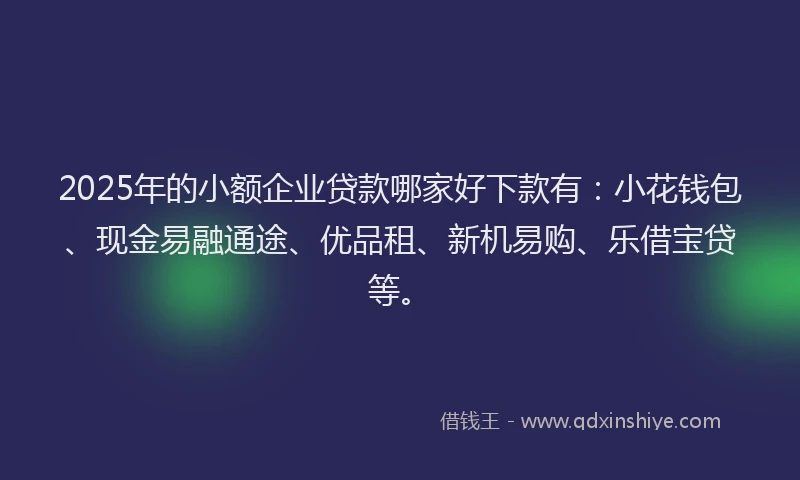 2025年的小额企业贷款哪家好下款有：小花钱包、现金易融通途、优品租、新机易购、乐借宝贷等。