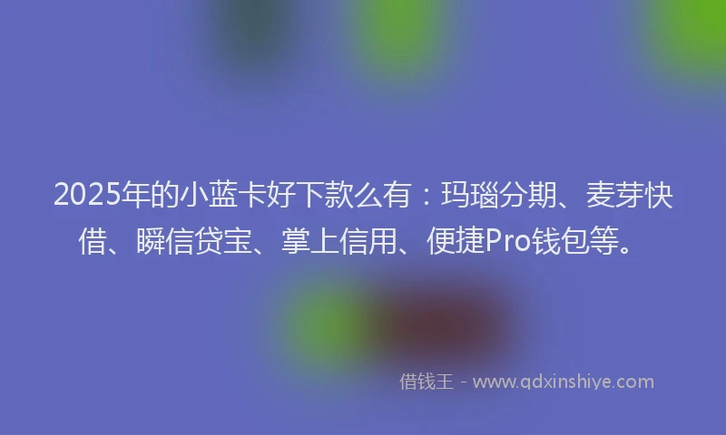 2025年的小蓝卡好下款么有：玛瑙分期、麦芽快借、瞬信贷宝、掌上信用、便捷Pro钱包等。