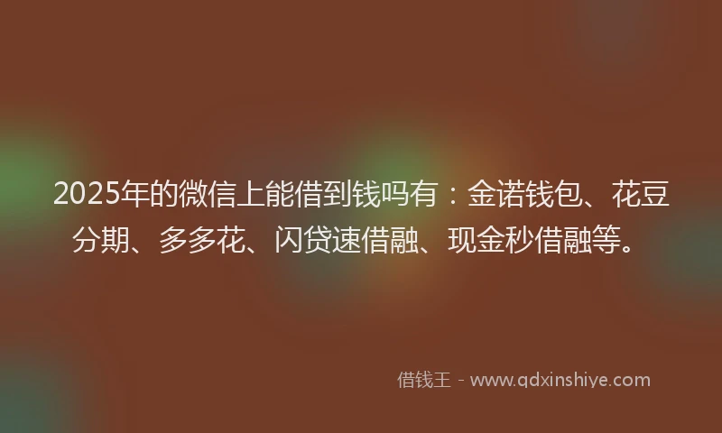 2025年的微信上能借到钱吗有：金诺钱包、花豆分期、多多花、闪贷速借融、现金秒借融等。