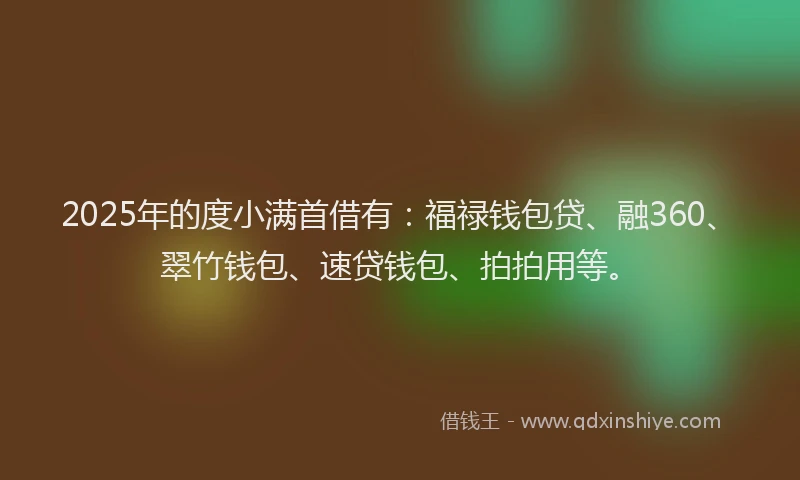 2025年的度小满首借有：福禄钱包贷、融360、翠竹钱包、速贷钱包、拍拍用等。
