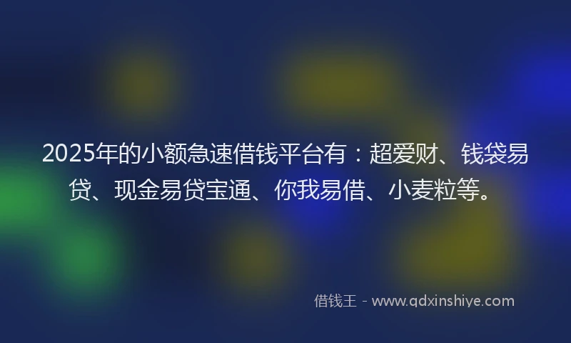 2025年的小额急速借钱平台有：超爱财、钱袋易贷、现金易贷宝通、你我易借、小麦粒等。