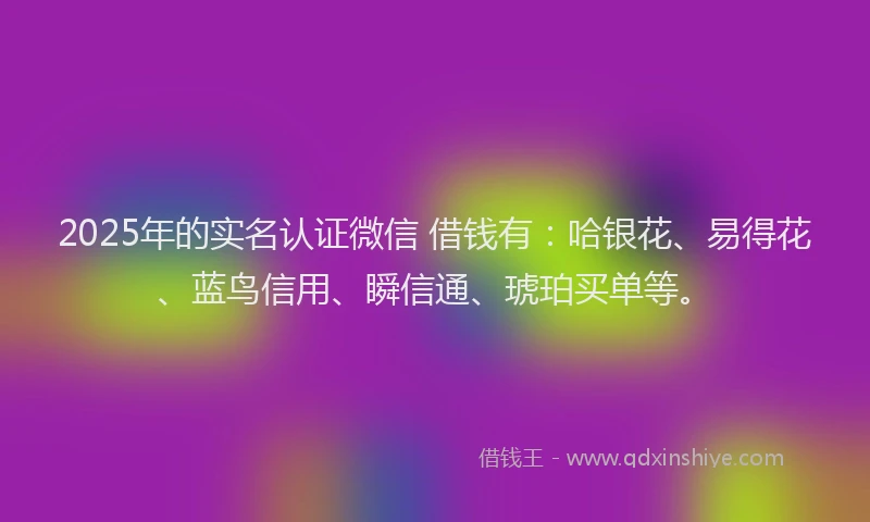 2025年的实名认证微信 借钱有：哈银花、易得花、蓝鸟信用、瞬信通、琥珀买单等。