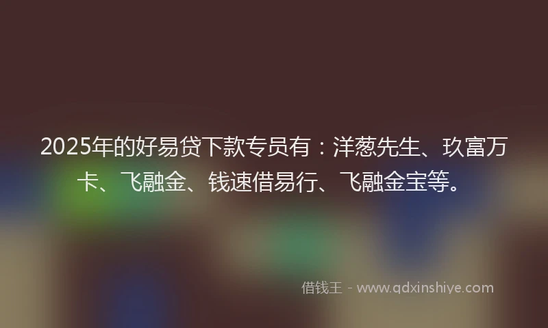 2025年的好易贷下款专员有：洋葱先生、玖富万卡、飞融金、钱速借易行、飞融金宝等。