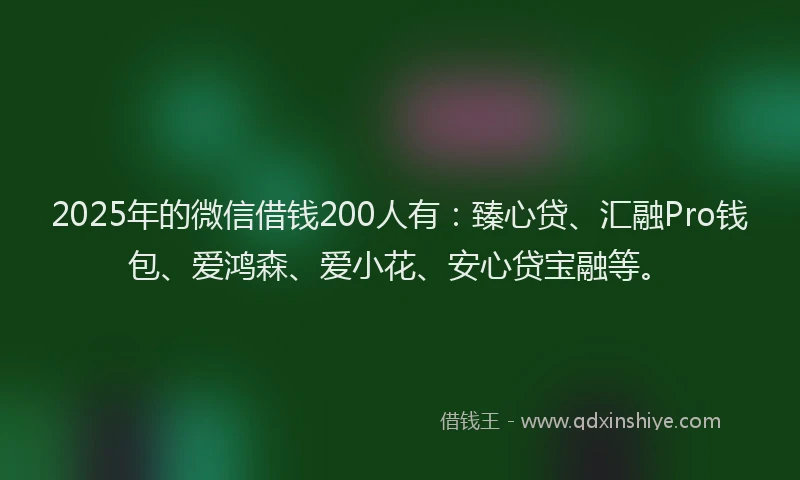 2025年的微信借钱200人有：臻心贷、汇融Pro钱包、爱鸿森、爱小花、安心贷宝融等。