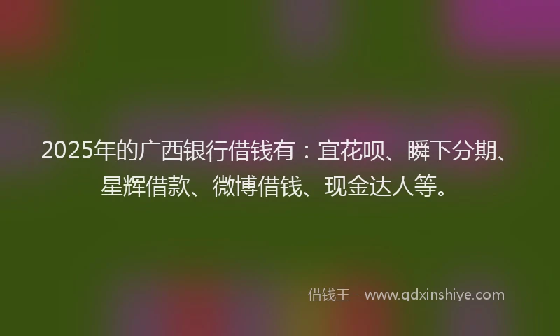 2025年的广西银行借钱有：宜花呗、瞬下分期、星辉借款、微博借钱、现金达人等。