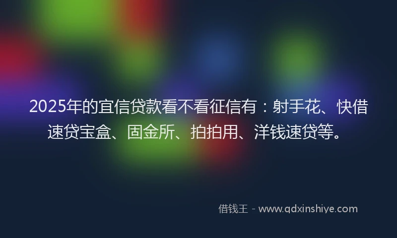 2025年的宜信贷款看不看征信有：射手花、快借速贷宝盒、固金所、拍拍用、洋钱速贷等。