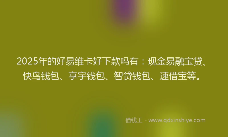 2025年的好易维卡好下款吗有：现金易融宝贷、快鸟钱包、享宇钱包、智贷钱包、速借宝等。