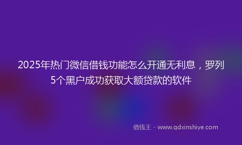 2025年热门微信借钱功能怎么开通无利息，罗列5个黑户成功获取大额贷款的软件
