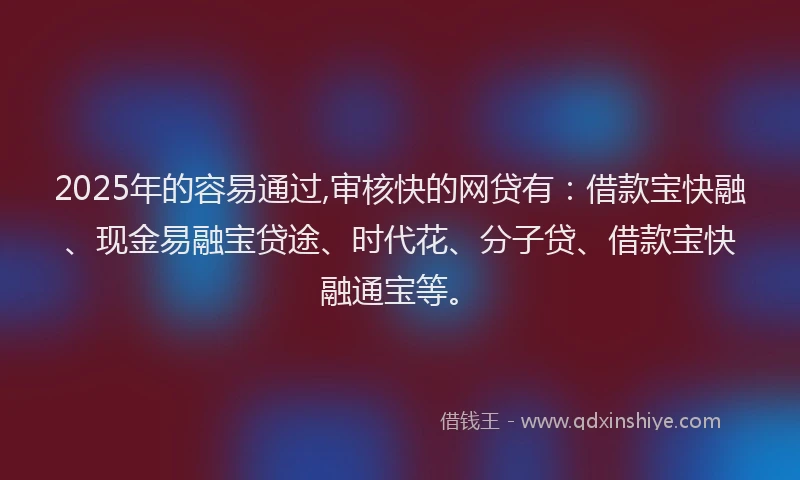 2025年的容易通过,审核快的网贷有：借款宝快融、现金易融宝贷途、时代花、分子贷、借款宝快融通宝等。