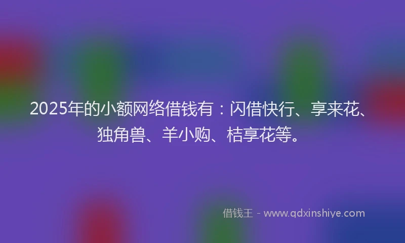2025年的小额网络借钱有：闪借快行、享来花、独角兽、羊小购、桔享花等。