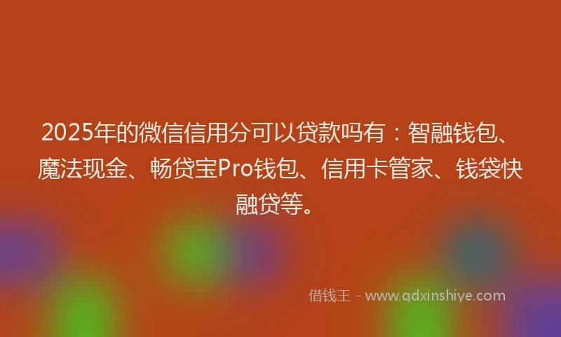 2025年的微信信用分可以贷款吗有：智融钱包、魔法现金、畅贷宝Pro钱包、信用卡管家、钱袋快融贷等。