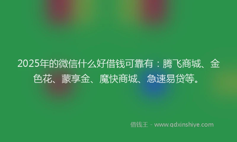 2025年的微信什么好借钱可靠有：腾飞商城、金色花、蒙享金、魔快商城、急速易贷等。