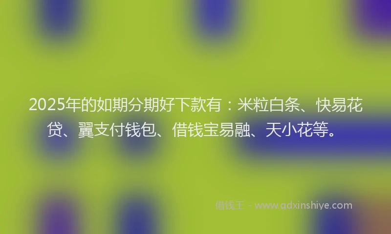 2025年的如期分期好下款有：米粒白条、快易花贷、翼支付钱包、借钱宝易融、天小花等。