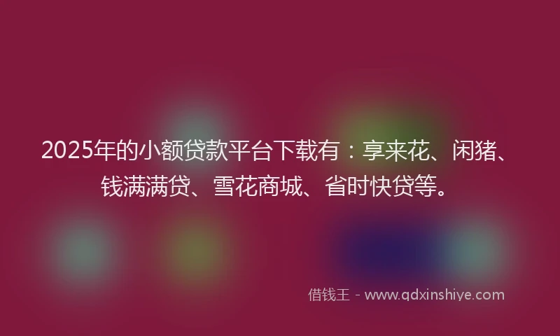 2025年的小额贷款平台下载有：享来花、闲猪、钱满满贷、雪花商城、省时快贷等。