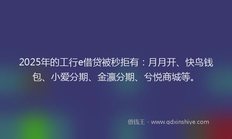 2025年的工行e借贷被秒拒有：月月开、快鸟钱包、小爱分期、金瀛分期、兮悦商城等。