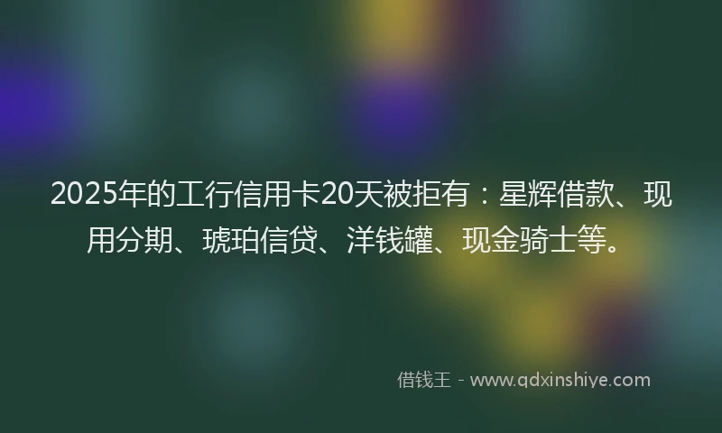 2025年的工行信用卡20天被拒有：星辉借款、现用分期、琥珀信贷、洋钱罐、现金骑士等。