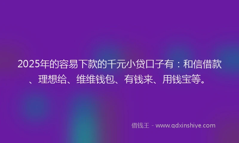 2025年的容易下款的千元小贷口子有：和信借款、理想给、维维钱包、有钱来、用钱宝等。