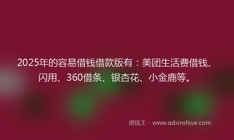 2025年的容易借钱借款版有：美团生活费借钱、闪用、360借条、银杏花、小金鹿等。