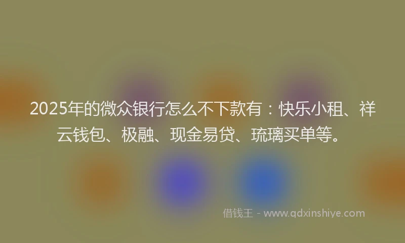 2025年的微众银行怎么不下款有：快乐小租、祥云钱包、极融、现金易贷、琉璃买单等。