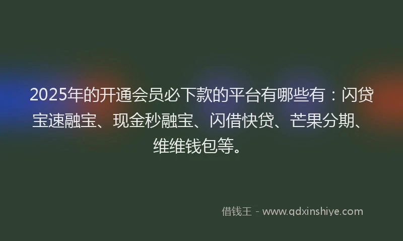 2025年的开通会员必下款的平台有哪些有：闪贷宝速融宝、现金秒融宝、闪借快贷、芒果分期、维维钱包等。
