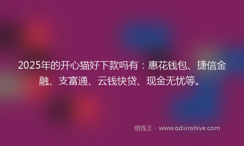2025年的开心猫好下款吗有：惠花钱包、捷信金融、支富通、云钱快贷、现金无忧等。