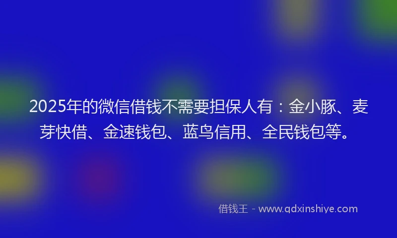 2025年的微信借钱不需要担保人有：金小豚、麦芽快借、金速钱包、蓝鸟信用、全民钱包等。