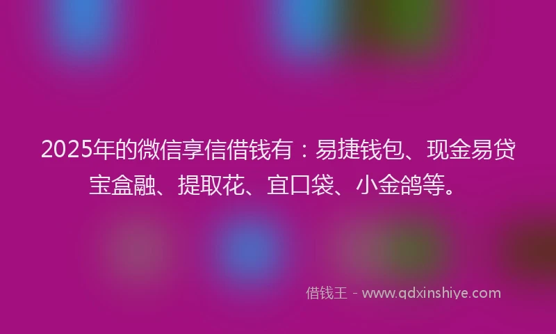 2025年的微信享信借钱有：易捷钱包、现金易贷宝盒融、提取花、宜口袋、小金鸽等。