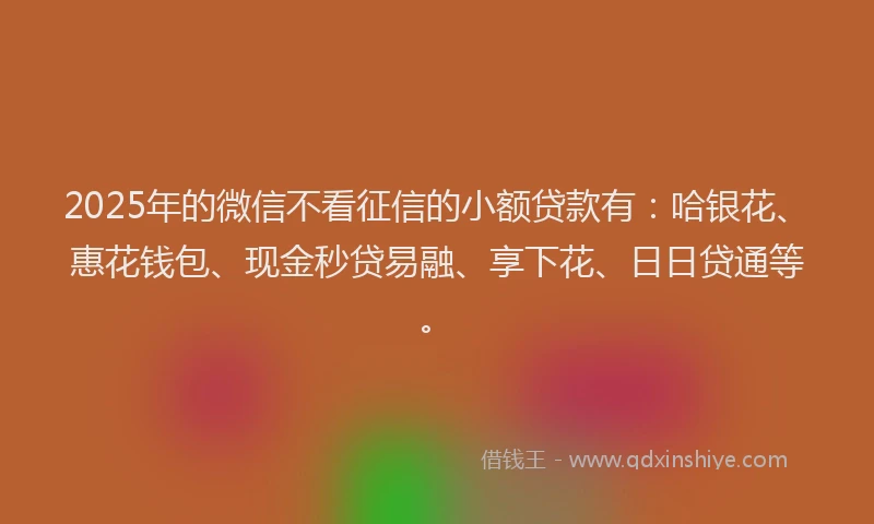 2025年的微信不看征信的小额贷款有：哈银花、惠花钱包、现金秒贷易融、享下花、日日贷通等。