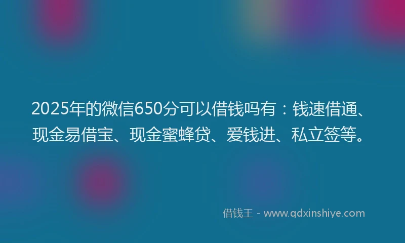 2025年的微信650分可以借钱吗有：钱速借通、现金易借宝、现金蜜蜂贷、爱钱进、私立签等。