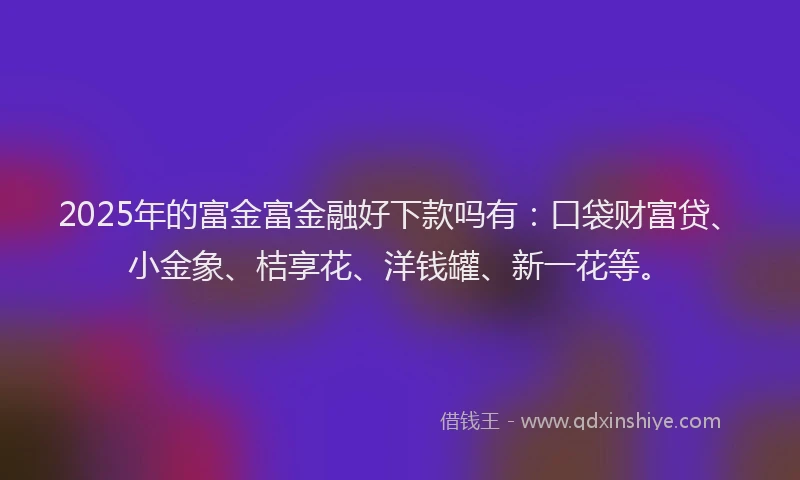 2025年的富金富金融好下款吗有：口袋财富贷、小金象、桔享花、洋钱罐、新一花等。