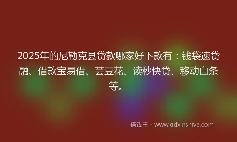 2025年的尼勒克县贷款哪家好下款有：钱袋速贷融、借款宝易借、芸豆花、读秒快贷、移动白条等。