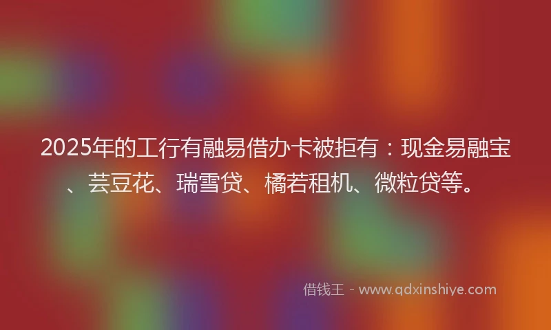 2025年的工行有融易借办卡被拒有：现金易融宝、芸豆花、瑞雪贷、橘若租机、微粒贷等。