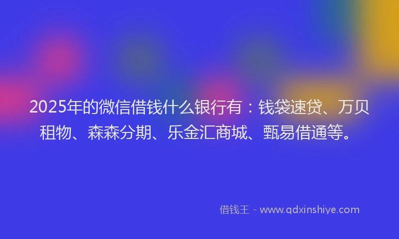 2025年的微信借钱什么银行有：钱袋速贷、万贝租物、森森分期、乐金汇商城、甄易借通等。