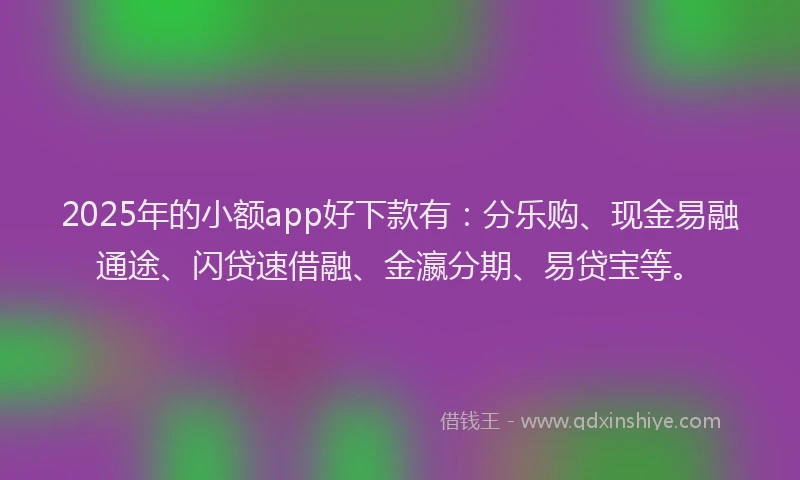 2025年的小额app好下款有：分乐购、现金易融通途、闪贷速借融、金瀛分期、易贷宝等。